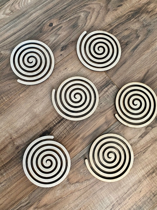 Wood Spiral Coasters, Laser-Cut Baltic Birch Plywood
