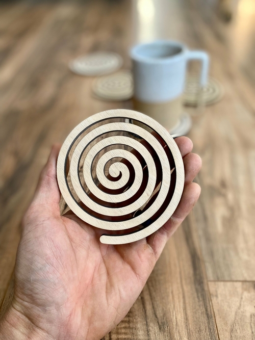 Wood Spiral Coasters, Laser-Cut Baltic Birch Plywood