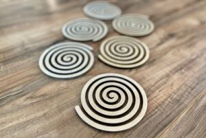 Wood Spiral Coasters, Laser-Cut Baltic Birch Plywood
