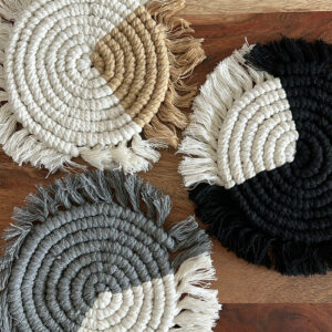 Macramé Drink Coasters, Handwoven Cotton, 7 Inches
