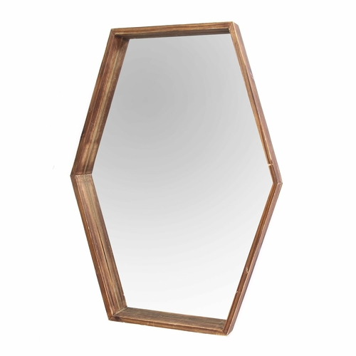 Dark Wood Hexagonal Wall Mirror with Handcrafted Frame