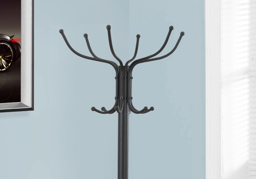 70-Inch Black Metal Coat Rack with Umbrella Holder