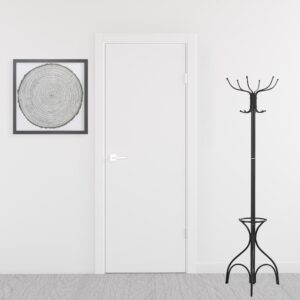 70-Inch Black Metal Coat Rack with Umbrella Holder
