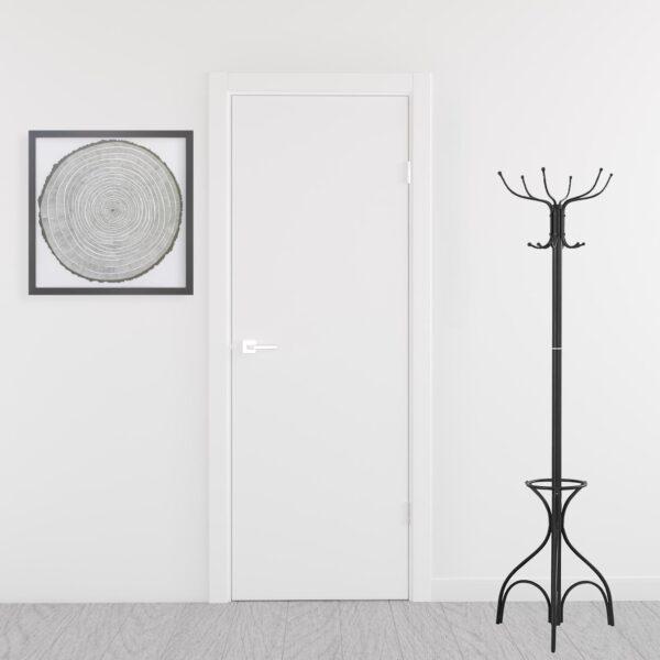 70-Inch Black Metal Coat Rack with Umbrella Holder