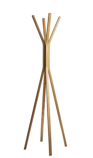 68.25-Inch Natural Coat Rack with Oak Veneer Hooks