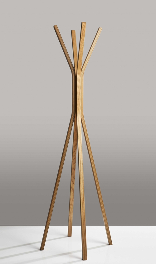 68.25-Inch Natural Coat Rack with Oak Veneer Hooks