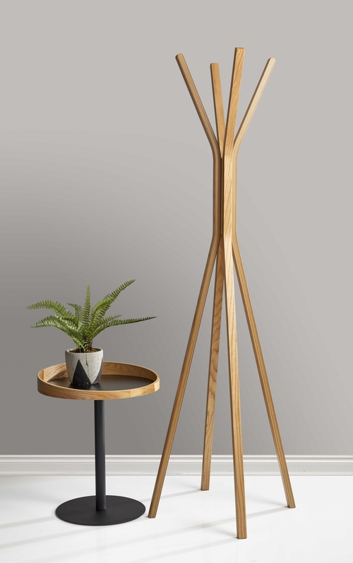 68.25-Inch Natural Coat Rack with Oak Veneer Hooks