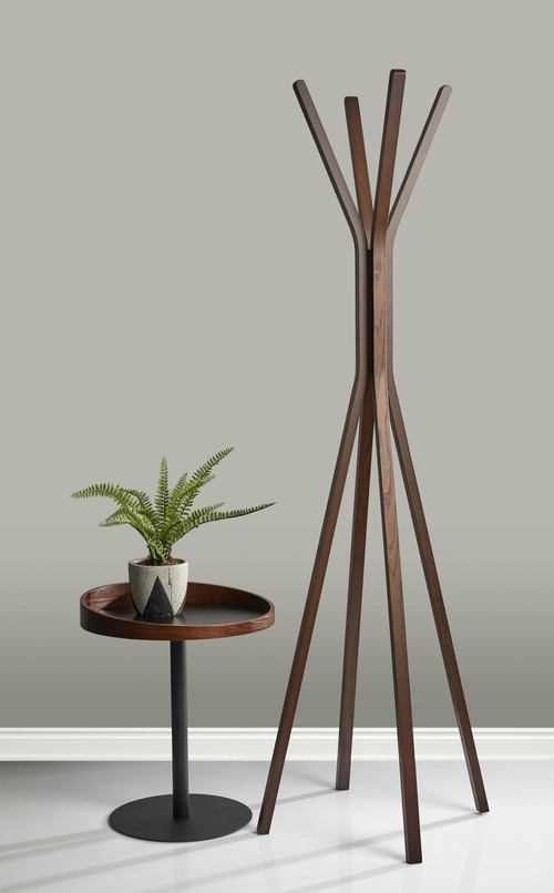 68.25-Inch Natural Coat Rack with Oak Veneer Hooks
