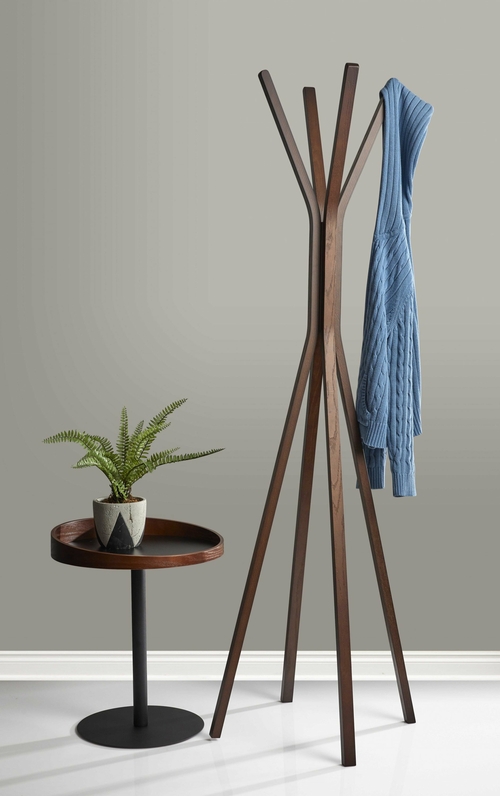 68.25-Inch Natural Coat Rack with Oak Veneer Hooks