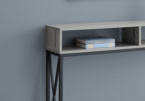 Grey Metal Console Table with Shelves – 48-Inch Rectangular Design