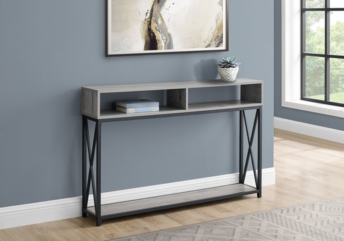 Grey Metal Console Table with Shelves – 48-Inch Rectangular Design