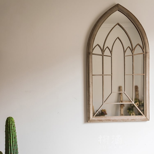 Rustic French Art Wall Mirror with Iron Frame