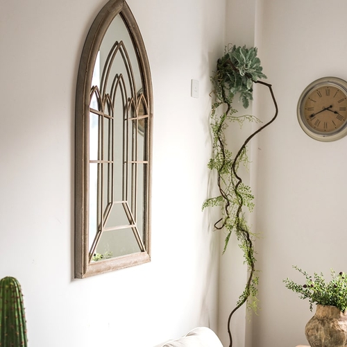 Rustic French Art Wall Mirror with Iron Frame