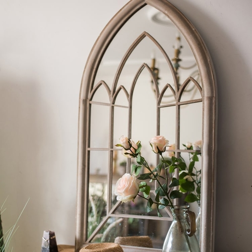 Rustic French Art Wall Mirror with Iron Frame