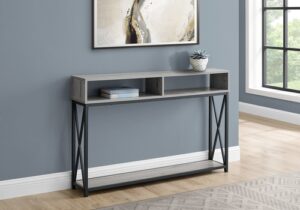 Grey Metal Console Table with Shelves – 48-Inch Rectangular Design