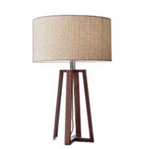 Walnut Wood Finish Table Lamp with Sustainable Linen Fabric Shade