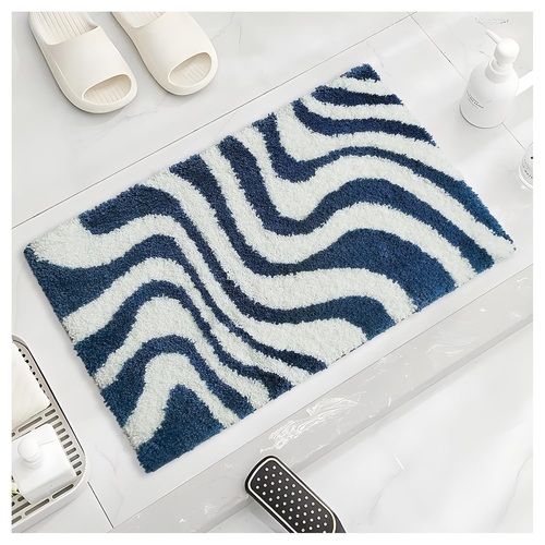 Decoriax Blue & White Geometric Bath Mat (24" x 17")