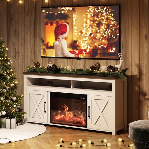 58" White Farmhouse Fireplace TV Stand for 65" TV