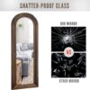 Wooden Arched Floor Mirror with Distressed Style - Wall Mounted Wide