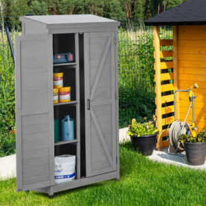 Outdoor Wooden Storage Shed with Metal Top