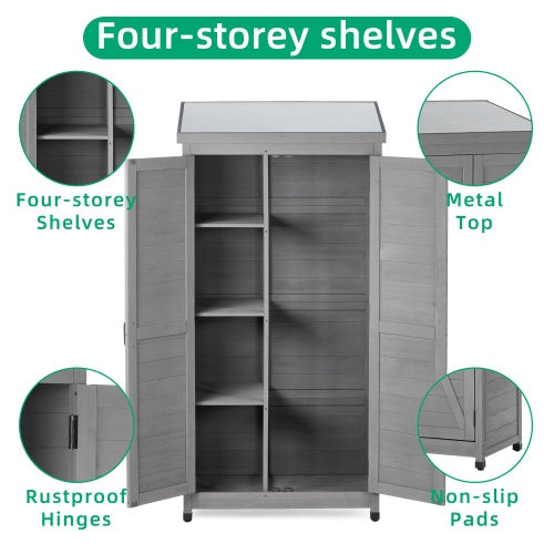 Outdoor Wooden Storage Shed with Metal Top