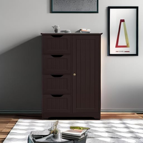 Brown Wooden Bathroom Cabinet with 4 Drawers Cupboard