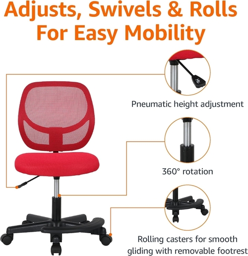 Kids Adjustable Mesh Low-Back Swivel Study Desk Chair with Footrest,