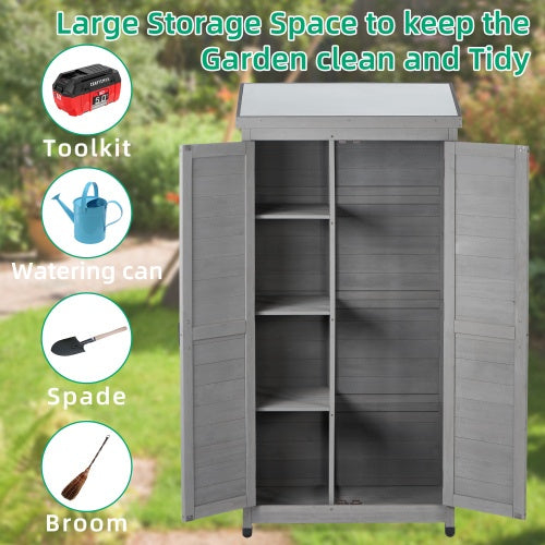 Outdoor Wooden Storage Shed with Metal Top