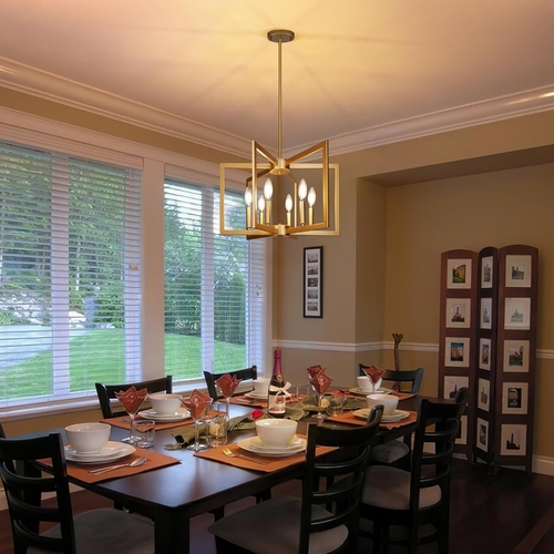 6-Light Gold Pendant Light, Modern Farmhouse Dining Room Light