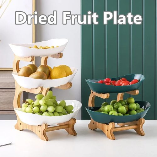 2/3 Layer Table Plates Dinnerware Wooden Kitchen Fruit Bowl with