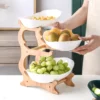 2/3 Layer Table Plates Dinnerware Wooden Kitchen Fruit Bowl with