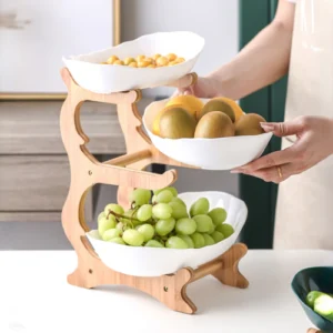 2/3 Layer Table Plates Dinnerware Wooden Kitchen Fruit Bowl with