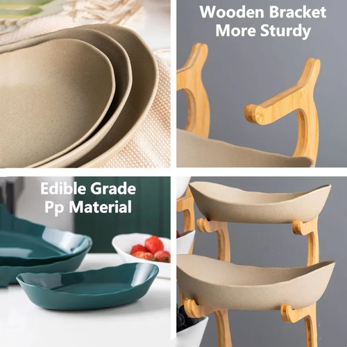 2/3 Layer Table Plates Dinnerware Wooden Kitchen Fruit Bowl with