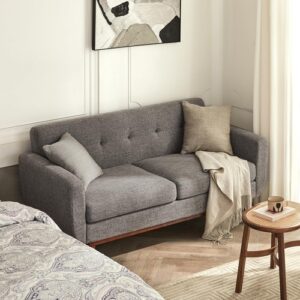 Grey Mid-Century Loveseat Sofa Easy Assembly, Solid Wood