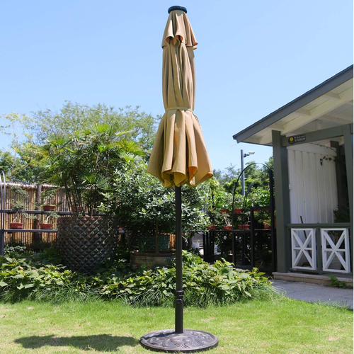 9' Solar LED Lighted Patio Umbrella with 8 Ribs/Tilt Adjustment and