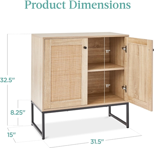 2-Door Rattan Storage Cabinet, Accent Furniture, Multifunctional