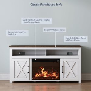 58" White Farmhouse Fireplace TV Stand for 65" TV - Image 3