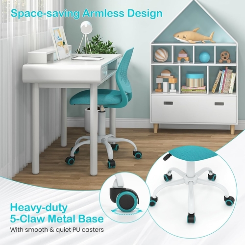 Kids Desk Chair, Adjustable Children Study Chair, Swivel Chair Armless