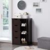 Brown Wooden Bathroom Cabinet with 4 Drawers Cupboard