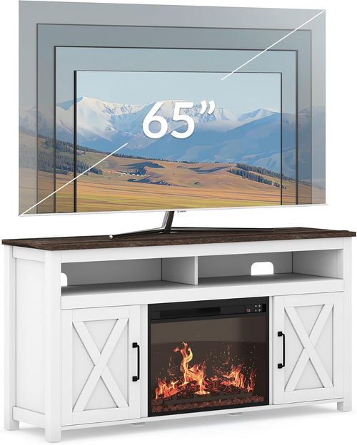 58" White Farmhouse Fireplace TV Stand for 65" TV