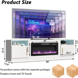Fireplace TV Stand with 36" Fireplace，80" TV Stand with LED Light - Image 2