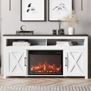 58" White Farmhouse Fireplace TV Stand for 65" TV