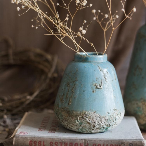 Handmade Turquoise Ceramic Vase with Textured Finish