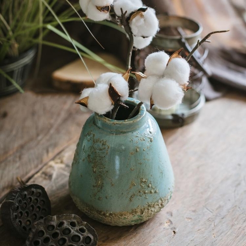 Handmade Turquoise Ceramic Vase with Textured Finish