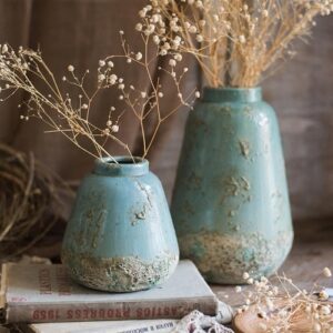 Handmade Turquoise Ceramic Vase with Textured Finish