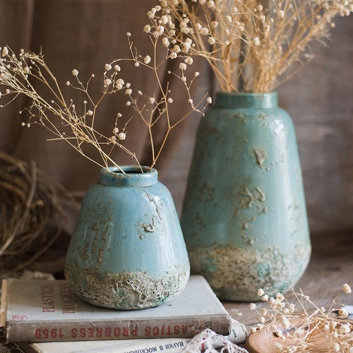Handmade Turquoise Ceramic Vase with Textured Finish