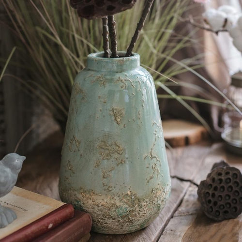 Handmade Turquoise Ceramic Vase with Textured Finish
