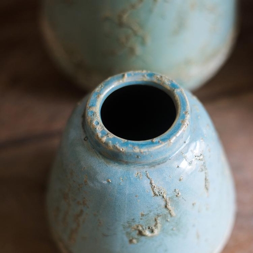 Handmade Turquoise Ceramic Vase with Textured Finish