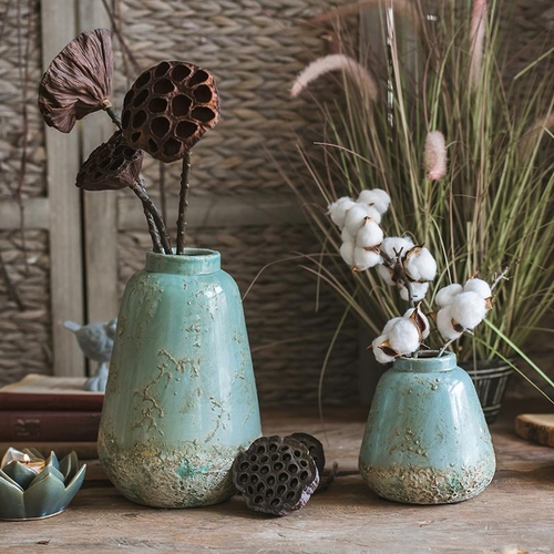 Handmade Turquoise Ceramic Vase with Textured Finish
