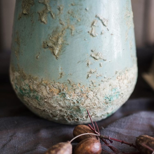 Handmade Turquoise Ceramic Vase with Textured Finish